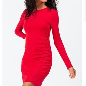 Dee Elly Bodycon Red Long Sleeve Shirred Dress Size XS